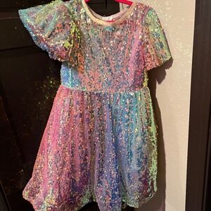 Mia Belle Girls Rainbow sequin dress